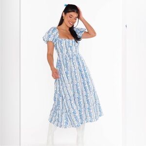 Blue and White Floral Maxi Dress